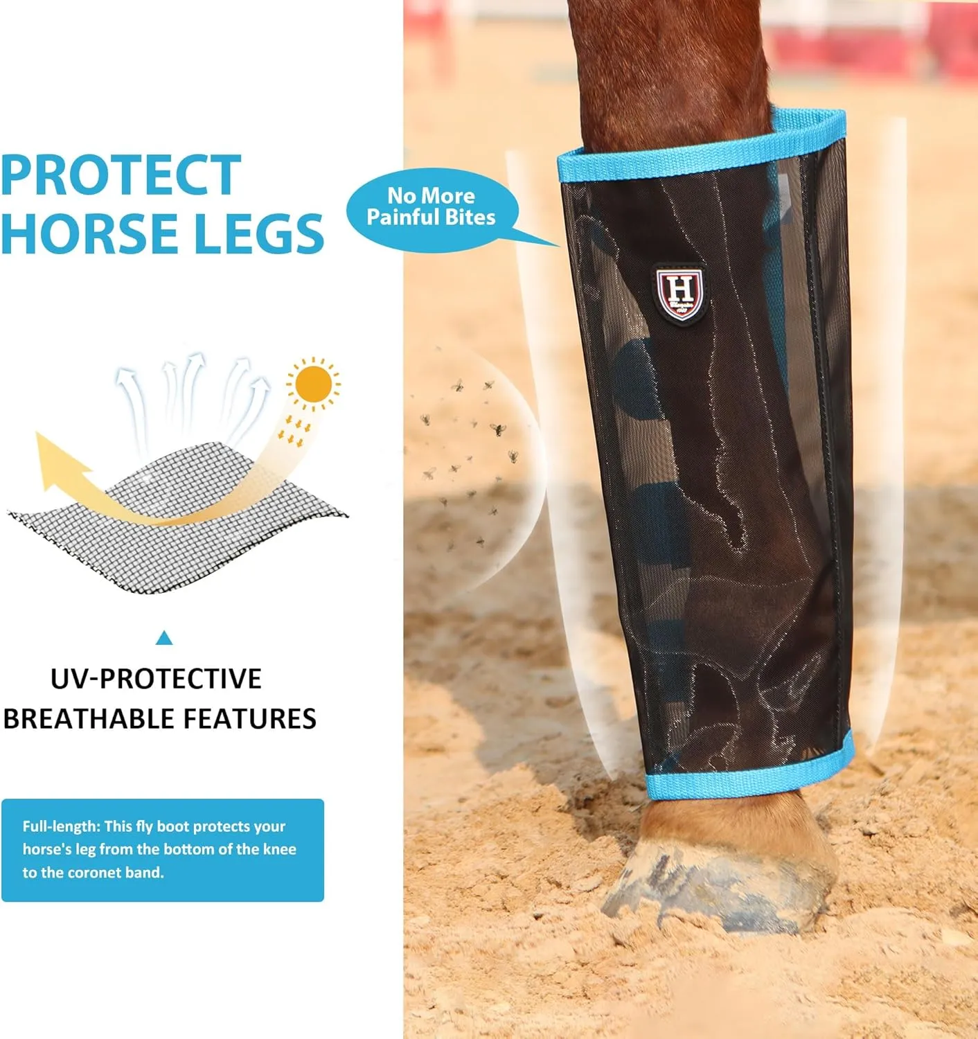 Harrison Howard Loose-Fitting Horse Fly Leggings Breathable, Tear-Resistant Fine Mesh Leg Guards Stay-on Comfortable Fly Boots (Set of 4)