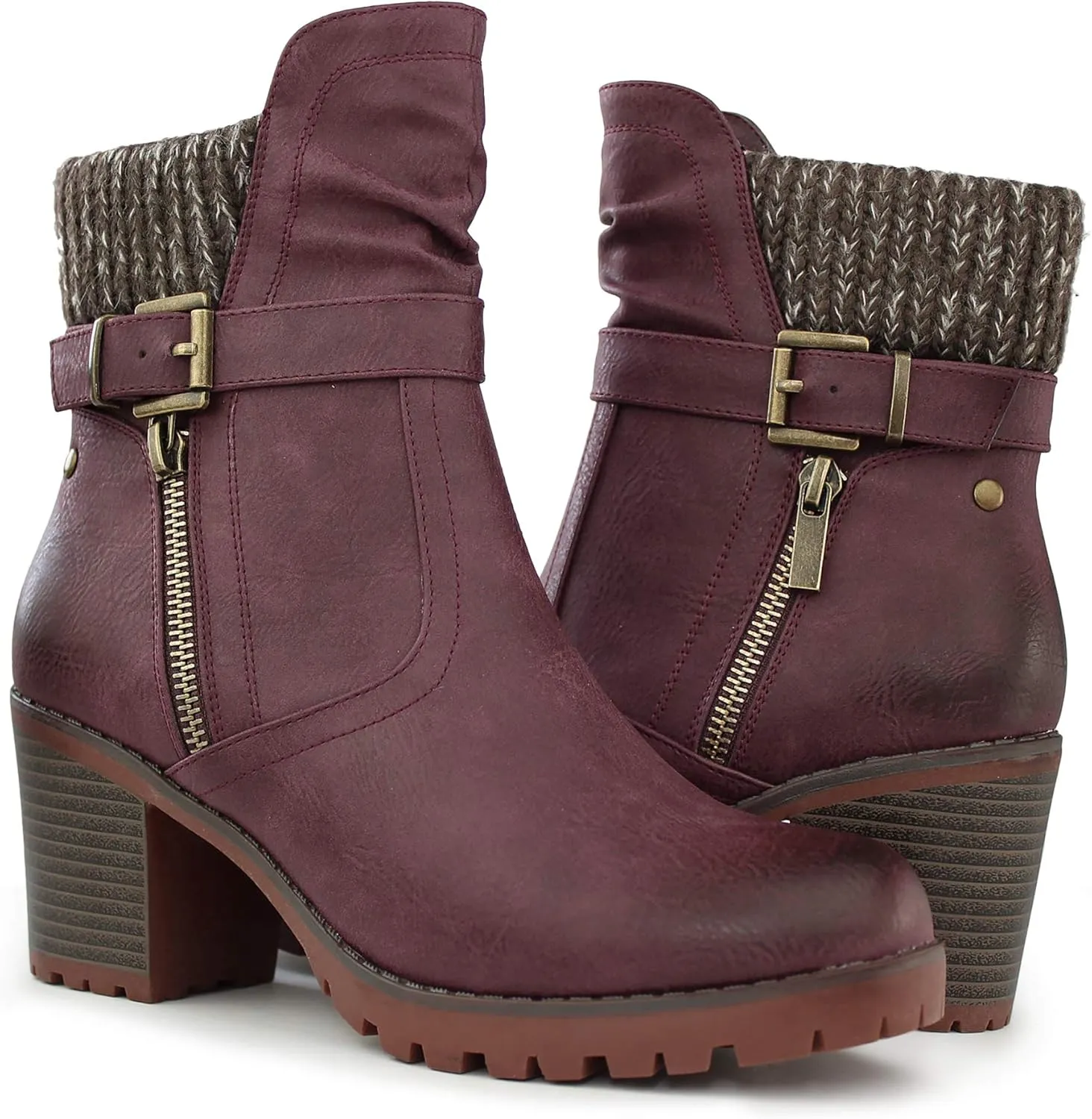 Hawkwell Women's Zipper Chunky Heel Ankle Booties