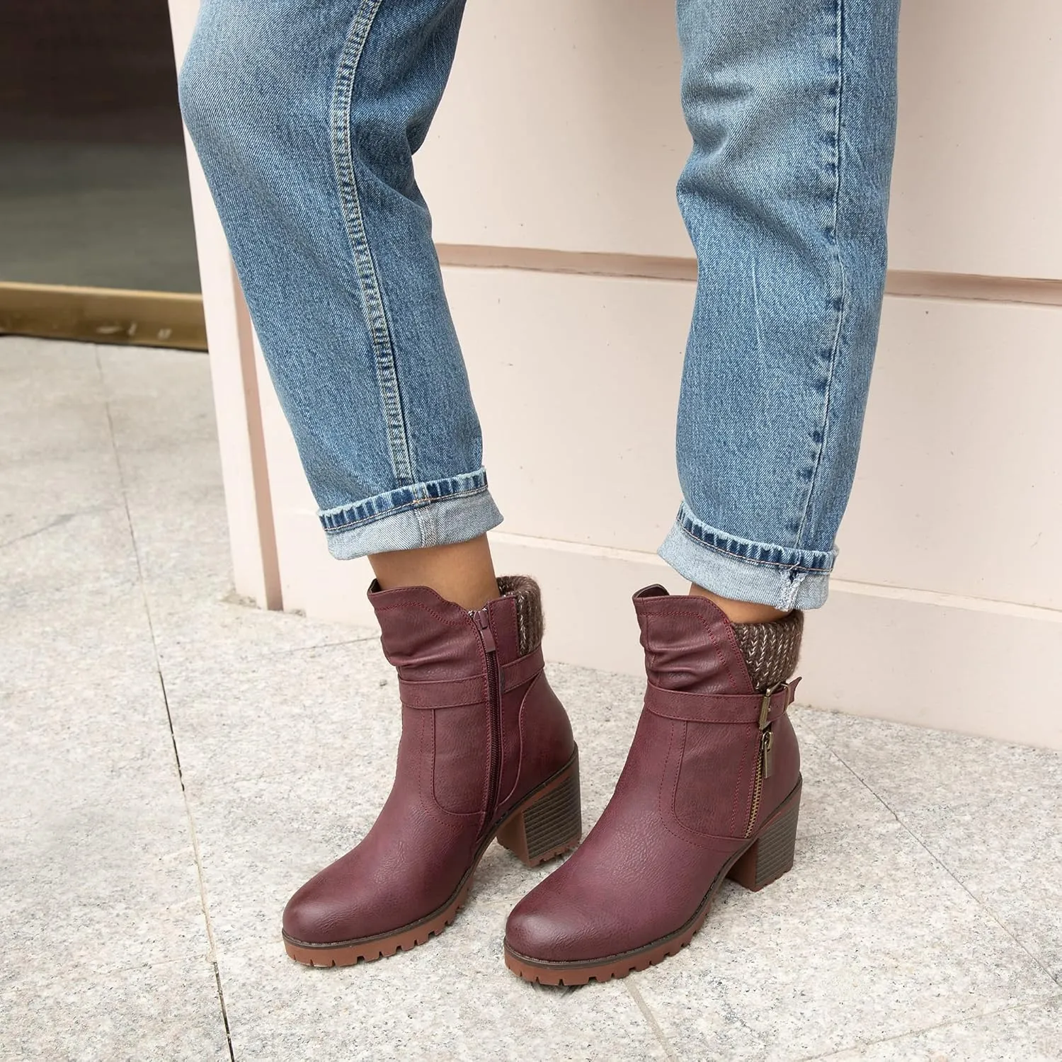Hawkwell Women's Zipper Chunky Heel Ankle Booties