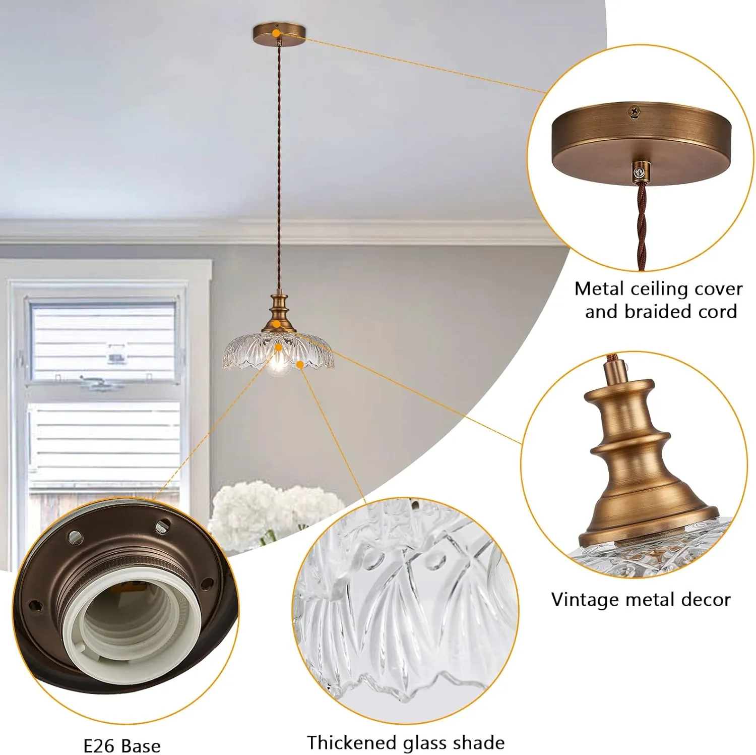 HDDFL Vintage Pendant Lights Fixture Modern Pendant Lighting Fixtures Hanging Lamp for Kitchen Island Bedroom Living Room Hallway