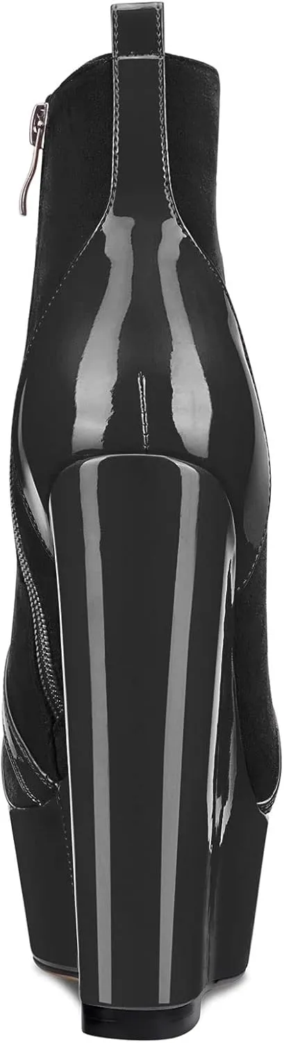 HDEUOLM Women High Heel Ankle Boots Short Bootie Platform Wedge Zipper Dress Sexy 6.3 Inches Heels Boots