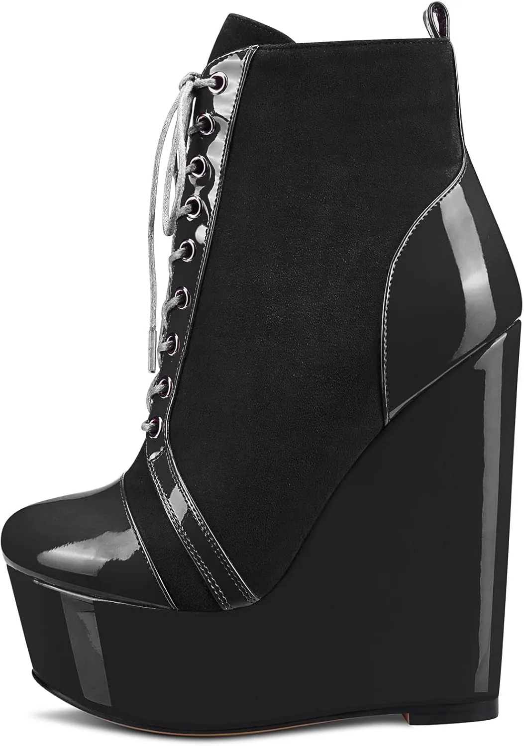HDEUOLM Women High Heel Ankle Boots Short Bootie Platform Wedge Zipper Dress Sexy 6.3 Inches Heels Boots