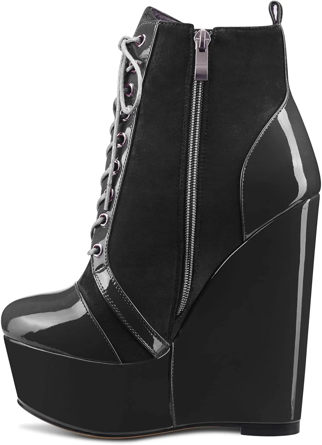 HDEUOLM Women High Heel Ankle Boots Short Bootie Platform Wedge Zipper Dress Sexy 6.3 Inches Heels Boots