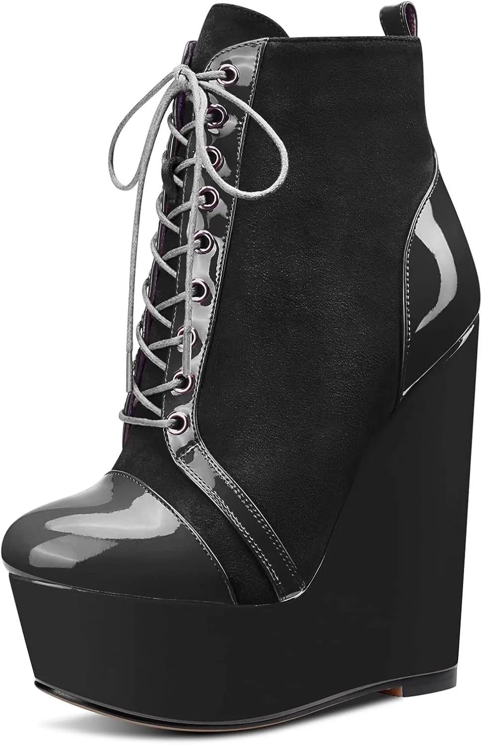 HDEUOLM Women High Heel Ankle Boots Short Bootie Platform Wedge Zipper Dress Sexy 6.3 Inches Heels Boots