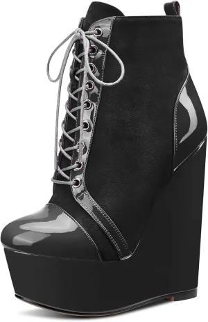 HDEUOLM Women High Heel Ankle Boots Short Bootie Platform Wedge Zipper Dress Sexy 6.3 Inches Heels Boots