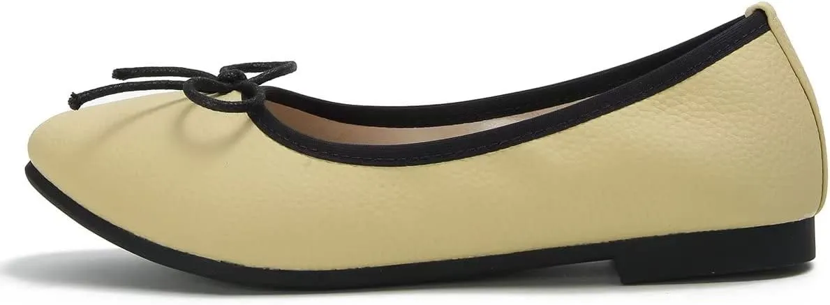 Hee grand Women Square Toe Cute Bow-Knot Ballet Shoes Solid Slip-On Flats Comfort Work Shoes Light Weight Loafers