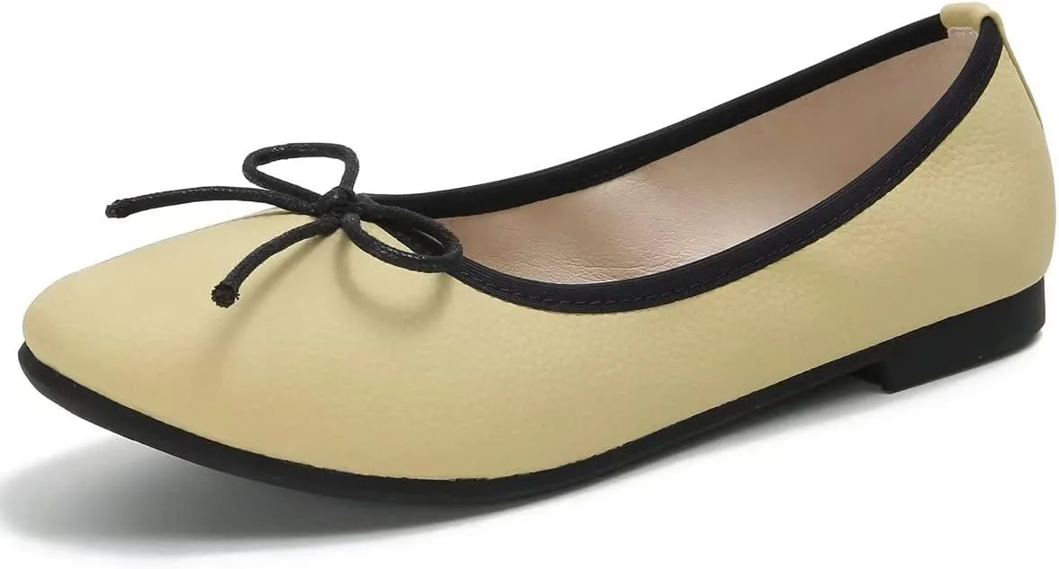Hee grand Women Square Toe Cute Bow-Knot Ballet Shoes Solid Slip-On Flats Comfort Work Shoes Light Weight Loafers