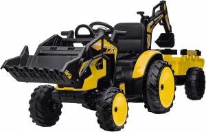 Hetoy 3 in 1 Ride on Tractor, Excavator & Bulldozer, 24V Electric Vehicle w/Trailer, Shovel Bucket, Digger, Remote Control, EVA Tire, LED Light, Music, USB & Bluetooth, Kids Ride on Car, Orange