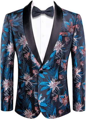 Hi-Tie Stylish Men Suit Jacket Blazer Shawl Lapel One Button Slim Fit Long Sleeve Jacket Tuxedo Party Dinner
