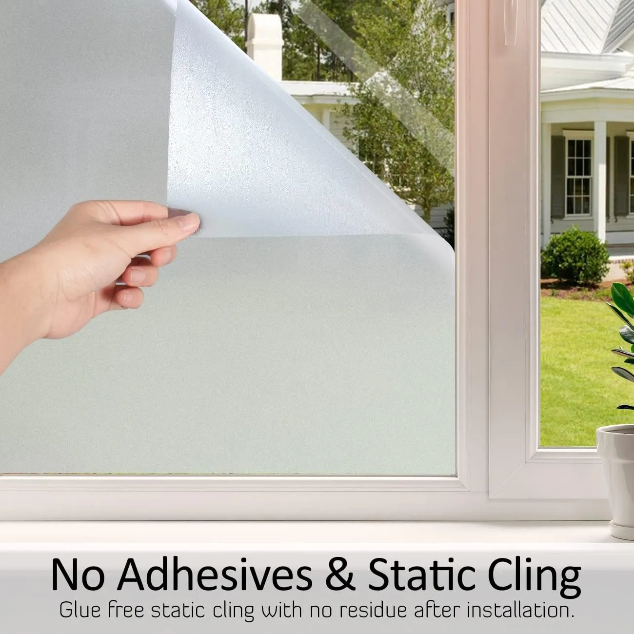 HIDBEA Frosted Window Privacy Film Heat Control UV Blocking, Static Cling Non-Adhesive Reusable Door coverings for Bathroom Home Office (Frosted 35.4 Inch x 8.2 Feet)
