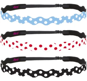 Hipsy Adjustable Non Slip Wave Fashion Printed Sports Headbands 3-pack (Polka Dot Light Blue/White/Black)
