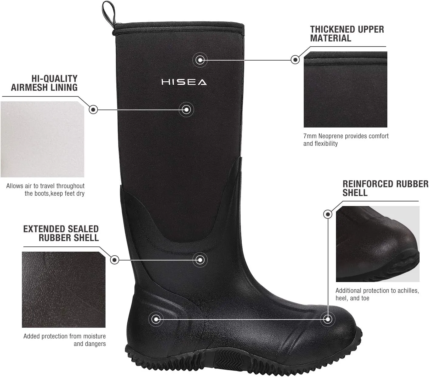 HISEA Women's Rain Boots, Knee High Rubber Boots Waterproof Insulated Neoprene Muck Boots, Durable Anti-Slip Outdoor Work Boots for Hunting Gardening Farming Yard Mud Working