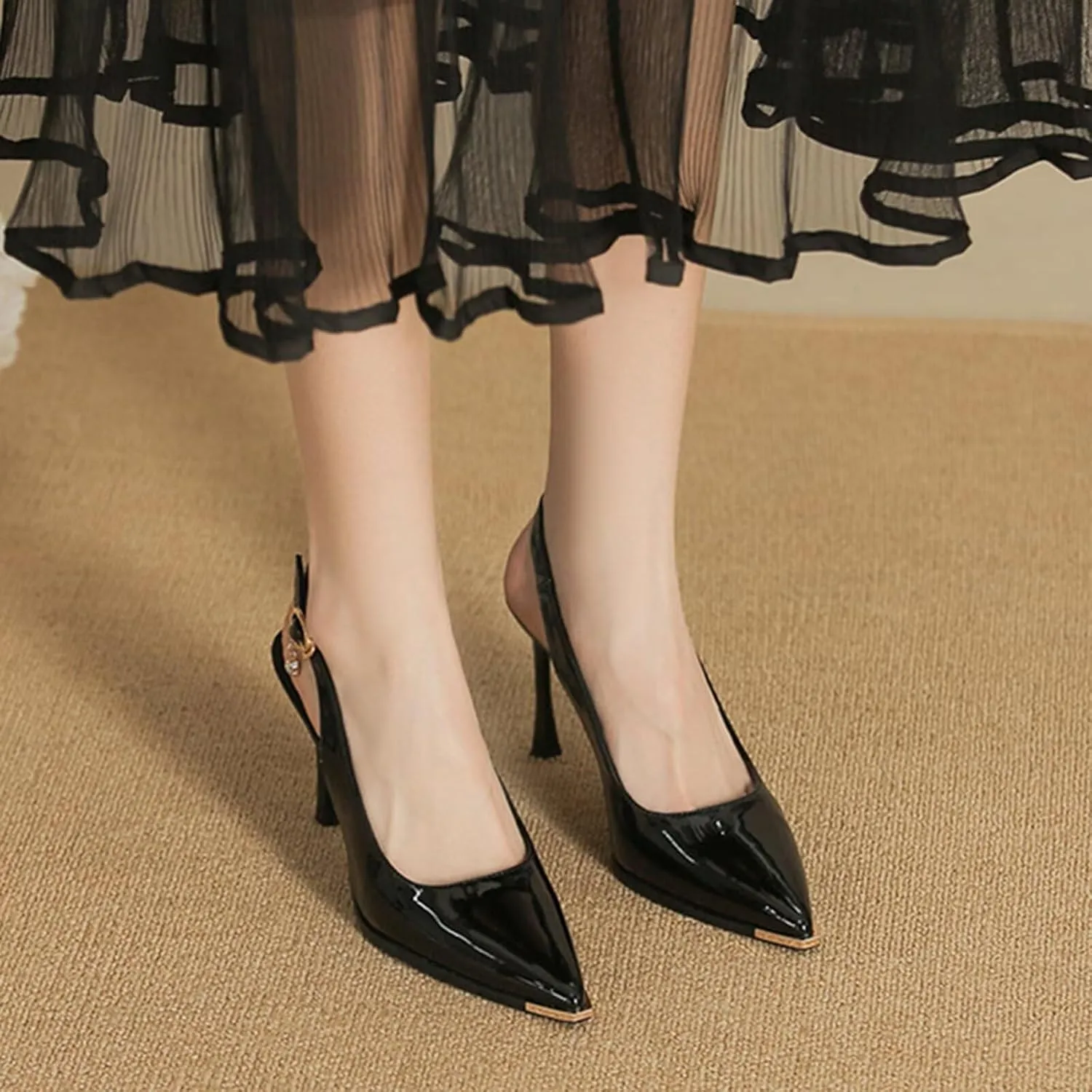 HNVAVQ Slingback Heels for Women Pumps Pointed Closed Toe Sexy Stiletto High Heels Elegant Cute Wedding Work Office Prom Fashion Dress Shoes Wide Feet