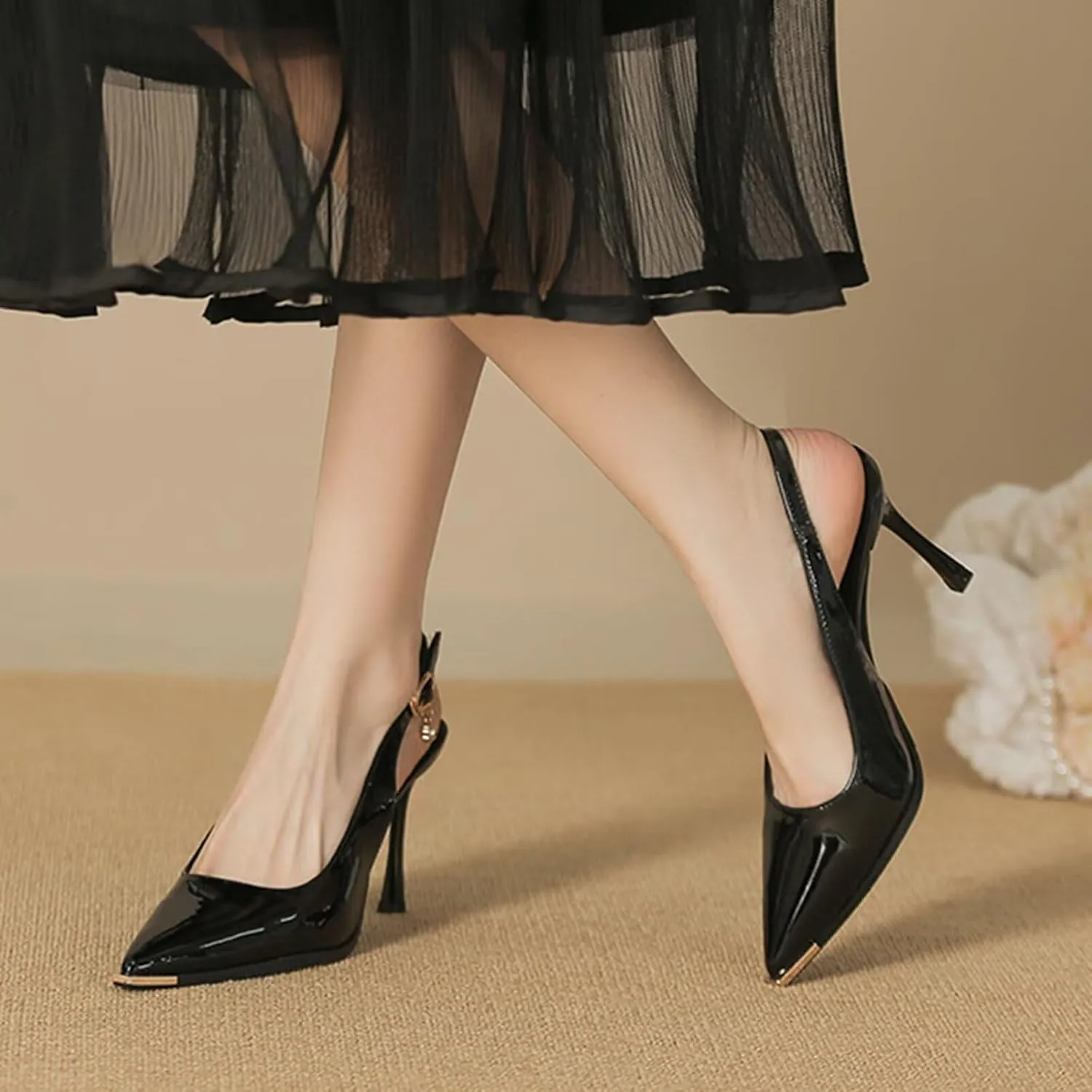 HNVAVQ Slingback Heels for Women Pumps Pointed Closed Toe Sexy Stiletto High Heels Elegant Cute Wedding Work Office Prom Fashion Dress Shoes Wide Feet