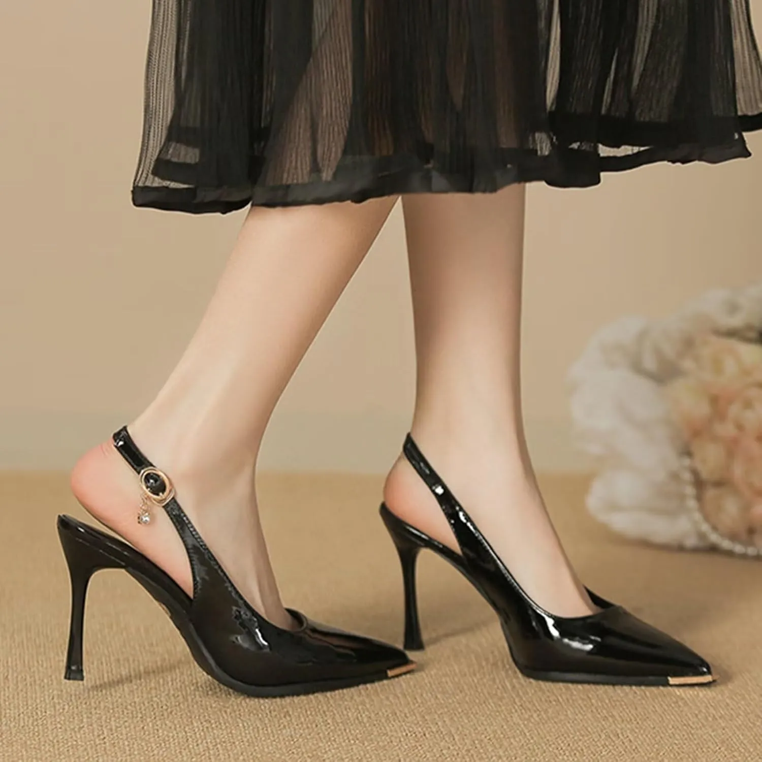 HNVAVQ Slingback Heels for Women Pumps Pointed Closed Toe Sexy Stiletto High Heels Elegant Cute Wedding Work Office Prom Fashion Dress Shoes Wide Feet