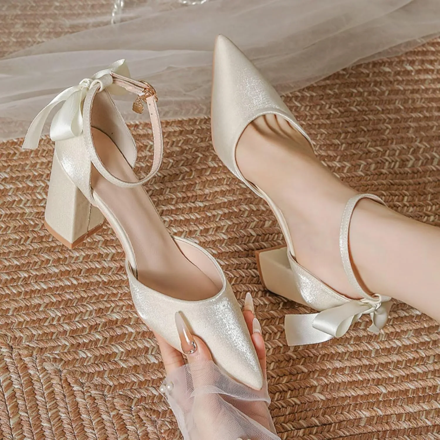 HNVAVQ Womens Pumps High Heels Pointed Toe Court Shoes Prom Party Dress Wedding Shoes for Bride Bridesmaids