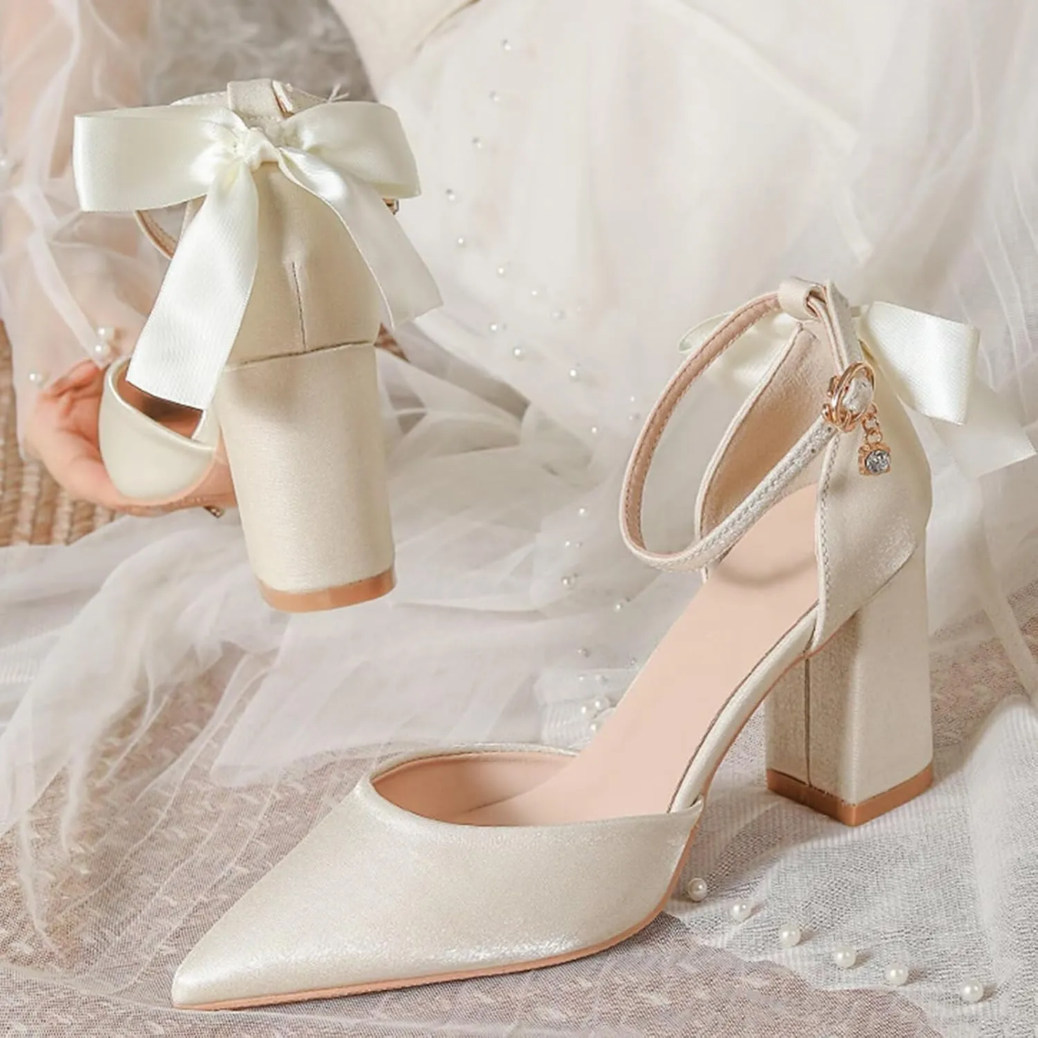 HNVAVQ Womens Pumps High Heels Pointed Toe Court Shoes Prom Party Dress Wedding Shoes for Bride Bridesmaids