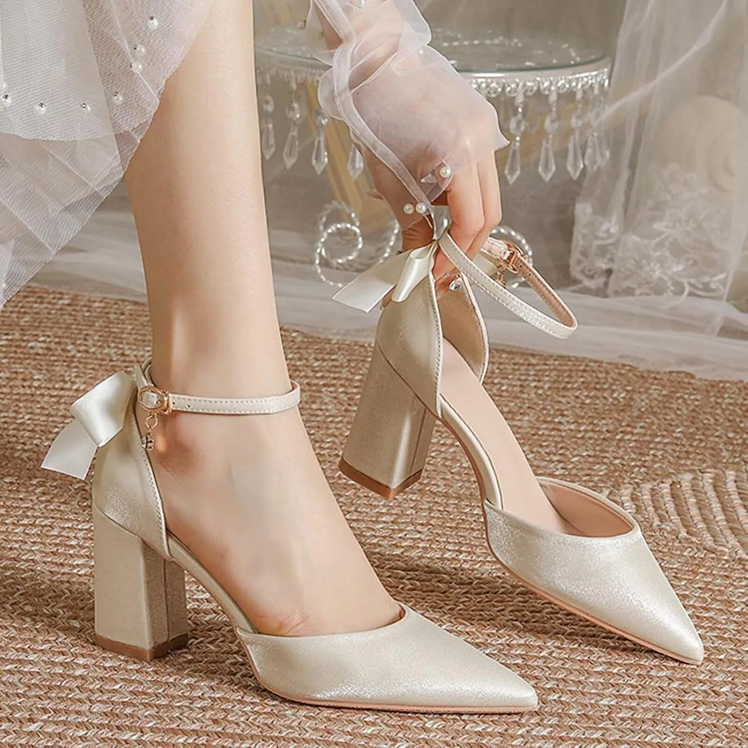 HNVAVQ Womens Pumps High Heels Pointed Toe Court Shoes Prom Party Dress Wedding Shoes for Bride Bridesmaids