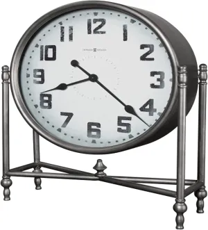 Howard Miller Childress Accent Mantel Clock 635-222 – Light Charcoal Finished Metal Base, Round Metal Base, Flat Glass Crystal, Modern Home Décor, Quartz Movement