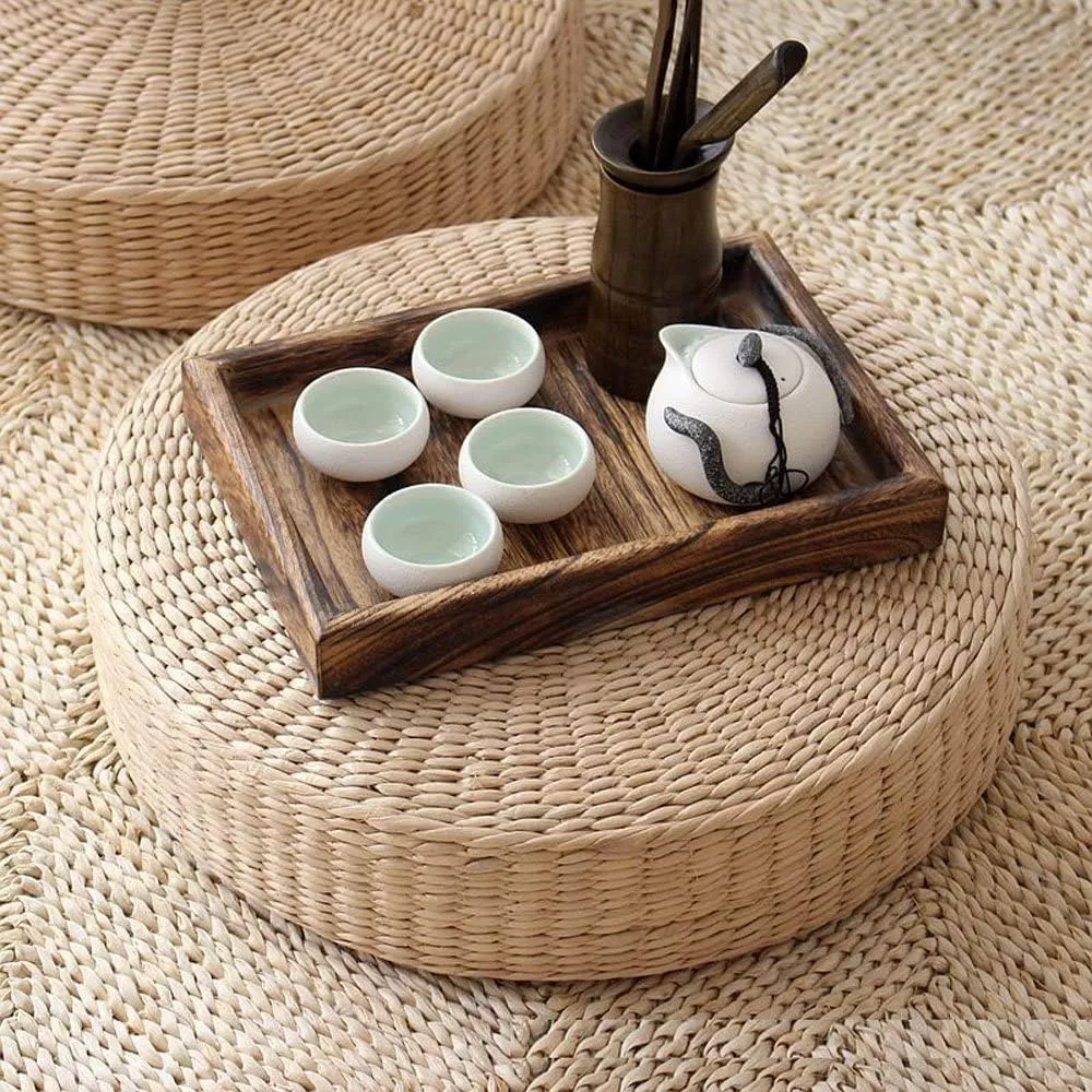 HUAWELL Japanese Style Handcrafted Eco-Friendly Breathable Padded Knitted Straw Flat Seat Cushion, Hand Woven Tatami Cushion Best for Zen, Yoga Practice or Buddha Meditation (15.8)