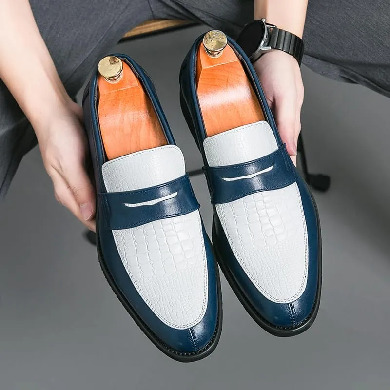 HuitJours Men Two Tone Colors Penny Loafer Slip On Pull on Dress Shoes Casual Boat Shoes Moccasins
