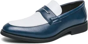 HuitJours Men Two Tone Colors Penny Loafer Slip On Pull on Dress Shoes Casual Boat Shoes Moccasins