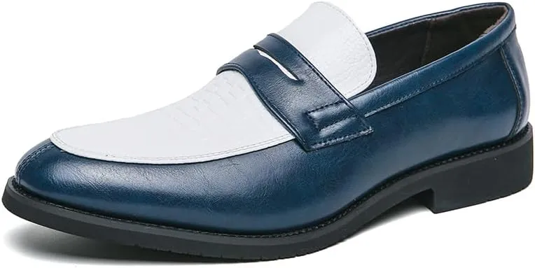 HuitJours Men Two Tone Colors Penny Loafer Slip On Pull on Dress Shoes Casual Boat Shoes Moccasins