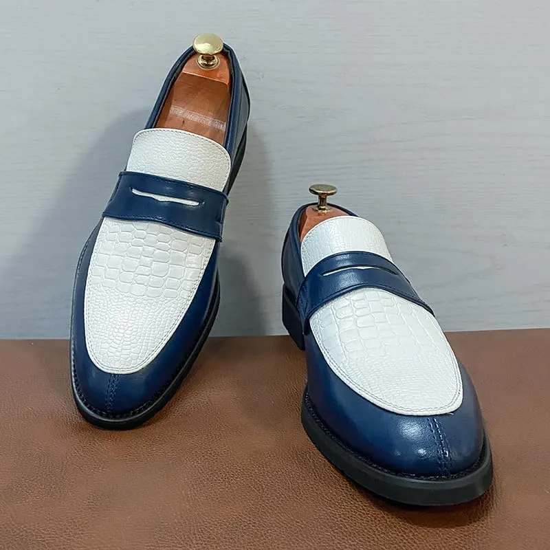 HuitJours Men Two Tone Colors Penny Loafer Slip On Pull on Dress Shoes Casual Boat Shoes Moccasins
