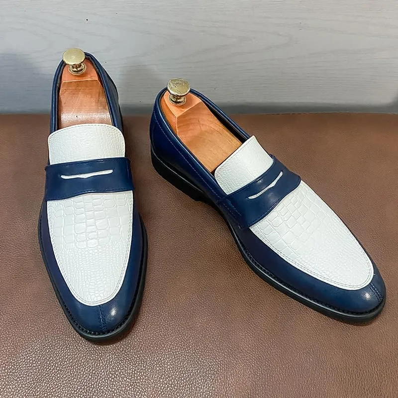 HuitJours Men Two Tone Colors Penny Loafer Slip On Pull on Dress Shoes Casual Boat Shoes Moccasins