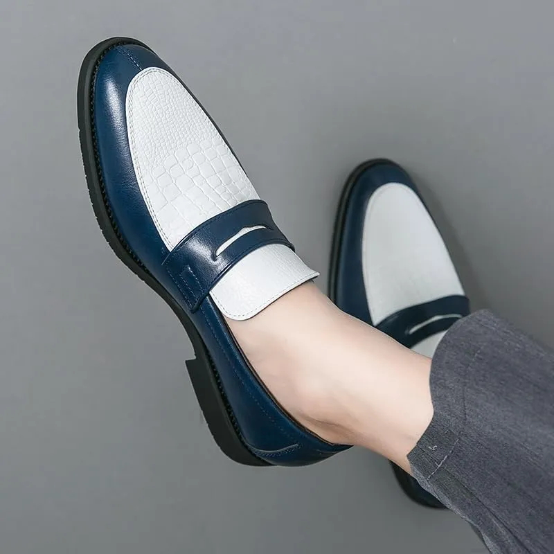 HuitJours Men Two Tone Colors Penny Loafer Slip On Pull on Dress Shoes Casual Boat Shoes Moccasins