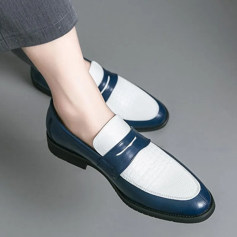 HuitJours Men Two Tone Colors Penny Loafer Slip On Pull on Dress Shoes Casual Boat Shoes Moccasins