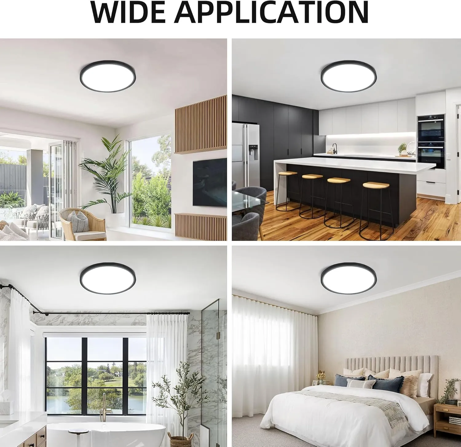 hykolity 12 Inch Selectable CCT LED Round Flat Panel Light, 24W 3000K/4000K/5000K, Edge-Lit Flush Mount Ceiling Light Fixture for Kitchen, Bedroom, Laundry and Closet Room，Black
