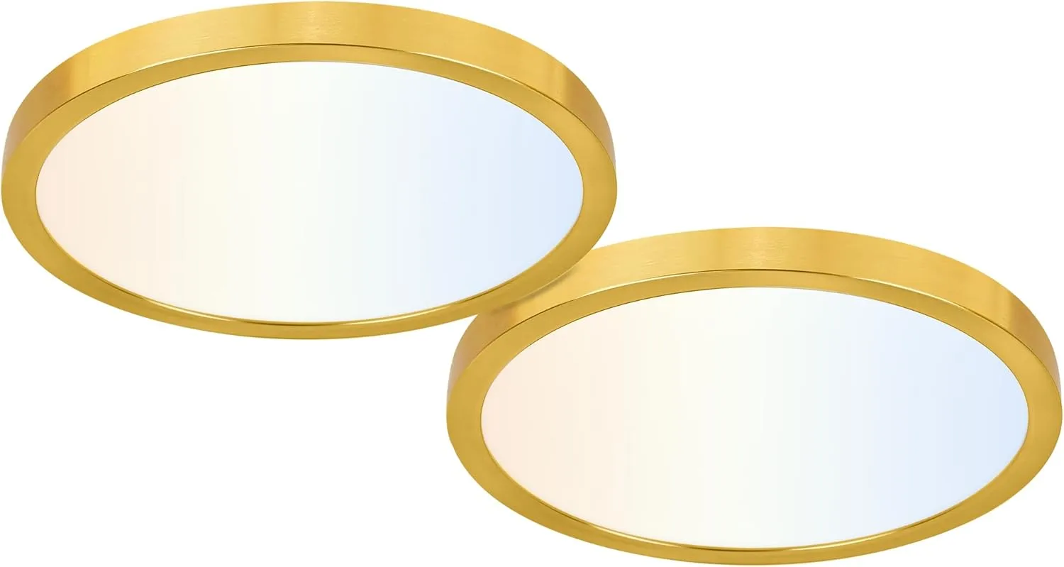hykolity 12 Inch Selectable CCT LED Round Flat Panel Light, 24W 3000K/4000K/5000K, Edge-Lit Flush Mount Ceiling Light Fixture for Kitchen, Bedroom, Laundry and Closet Room，Gold