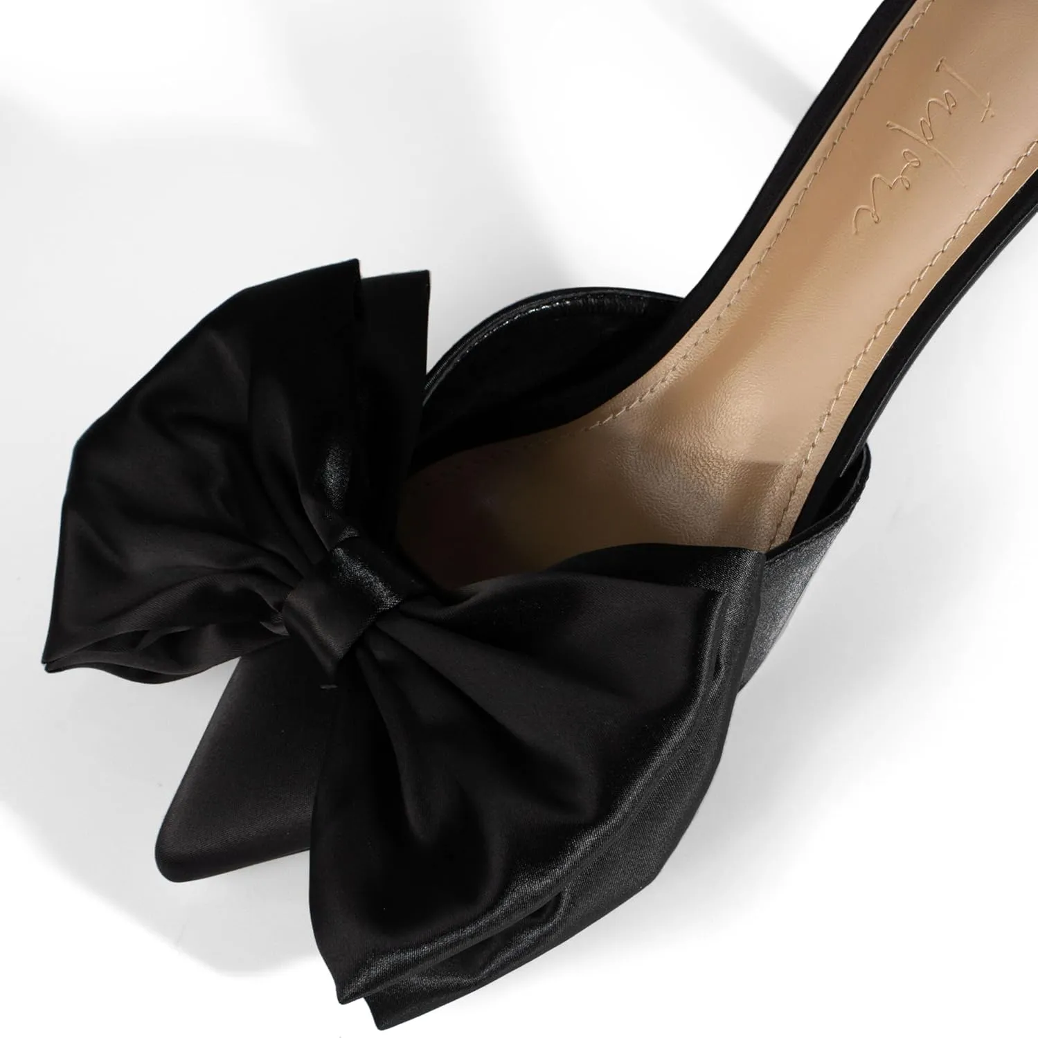 iadore Women's High Heel Sandals, 3'' Satin Closed Pointed Toe Oversized Bow Slip-on Stiletto Slippers Party Prom Casual Dress Mules