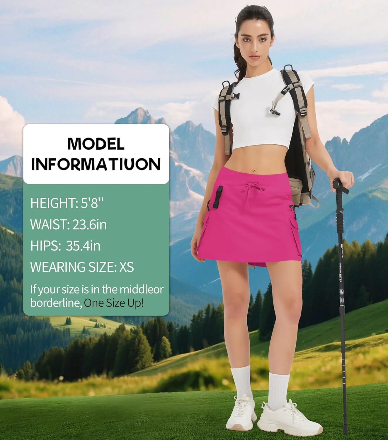Idtswch Women's 16" High Waisted Hiking Cargo Skort with Zipper Pockets - Quick Dry Golf & Workout Skirt