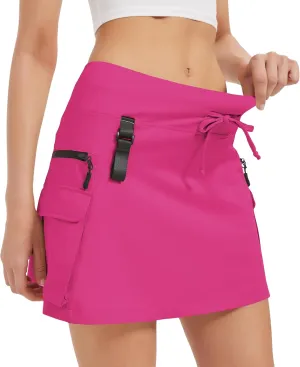 Idtswch Women's 16" High Waisted Hiking Cargo Skort with Zipper Pockets - Quick Dry Golf & Workout Skirt