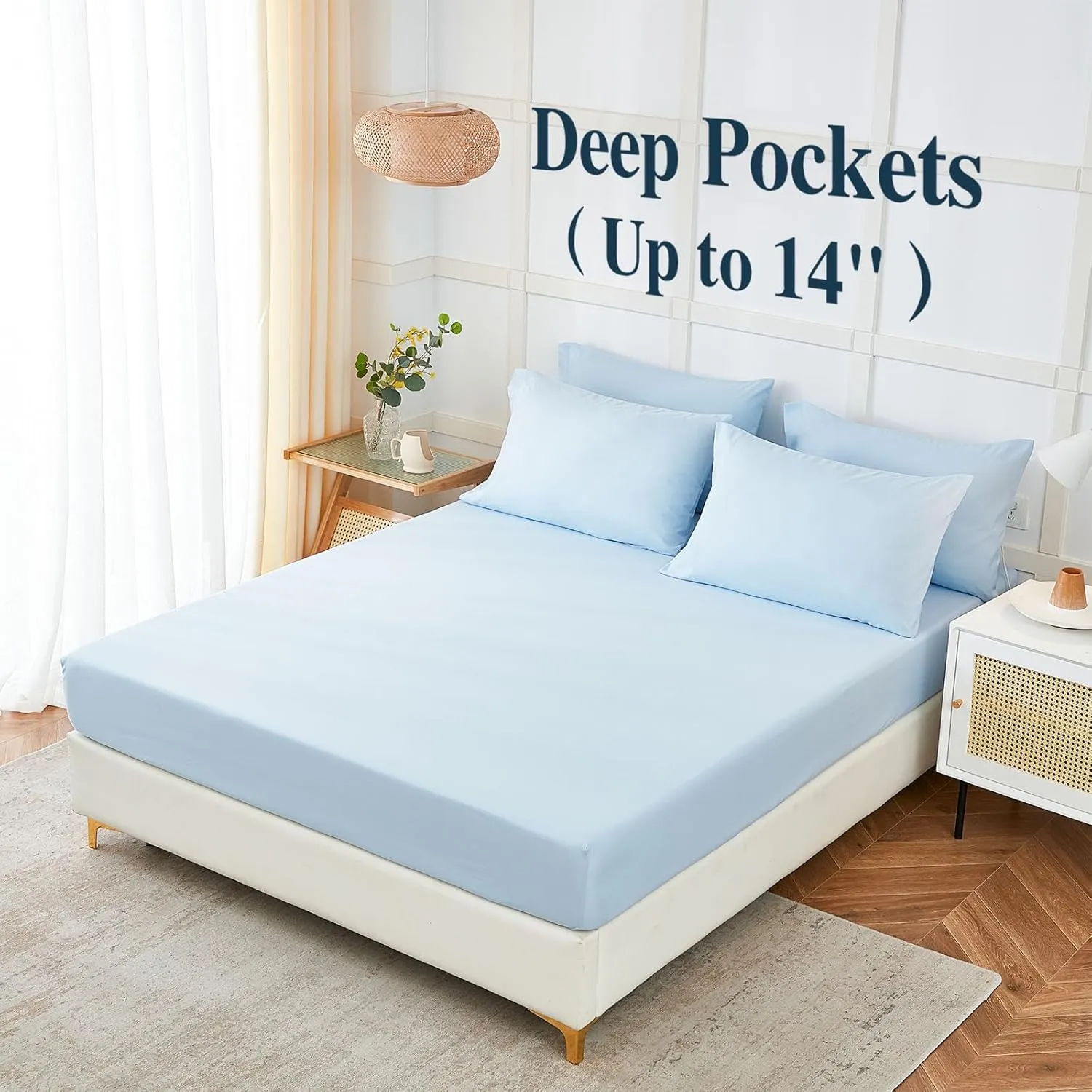 ILAVANDE Queen Sheets Set 6 Piece,Hotel Luxury Super Soft 1800 Series Microfiber Queen Bed Sheets Set-Wrinkle Free & Breathable-14 Deep Pocket Sheets for Queen Size Bed(Queen,Baby Blue)