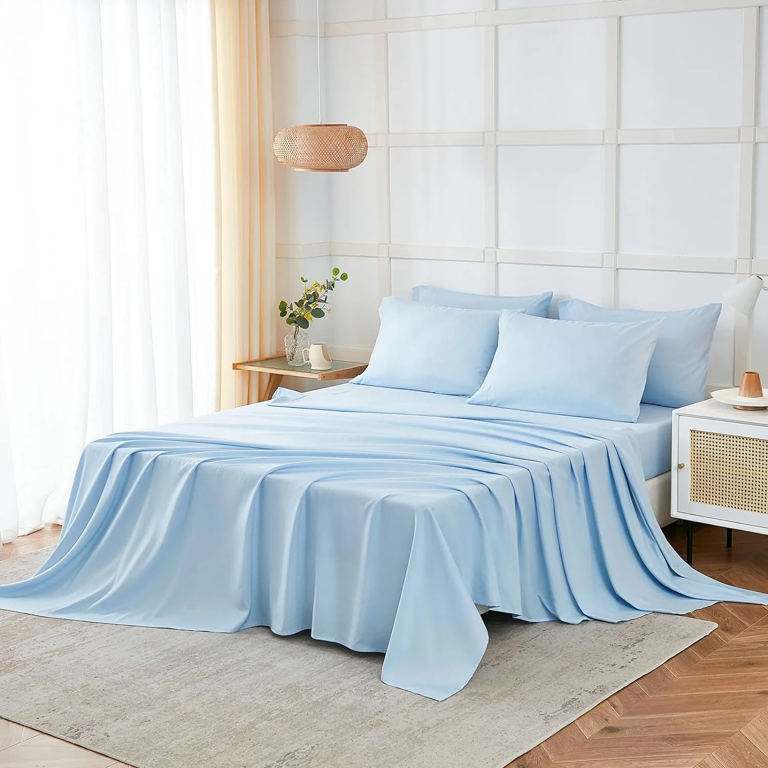 ILAVANDE Queen Sheets Set 6 Piece,Hotel Luxury Super Soft 1800 Series Microfiber Queen Bed Sheets Set-Wrinkle Free & Breathable-14 Deep Pocket Sheets for Queen Size Bed(Queen,Baby Blue)