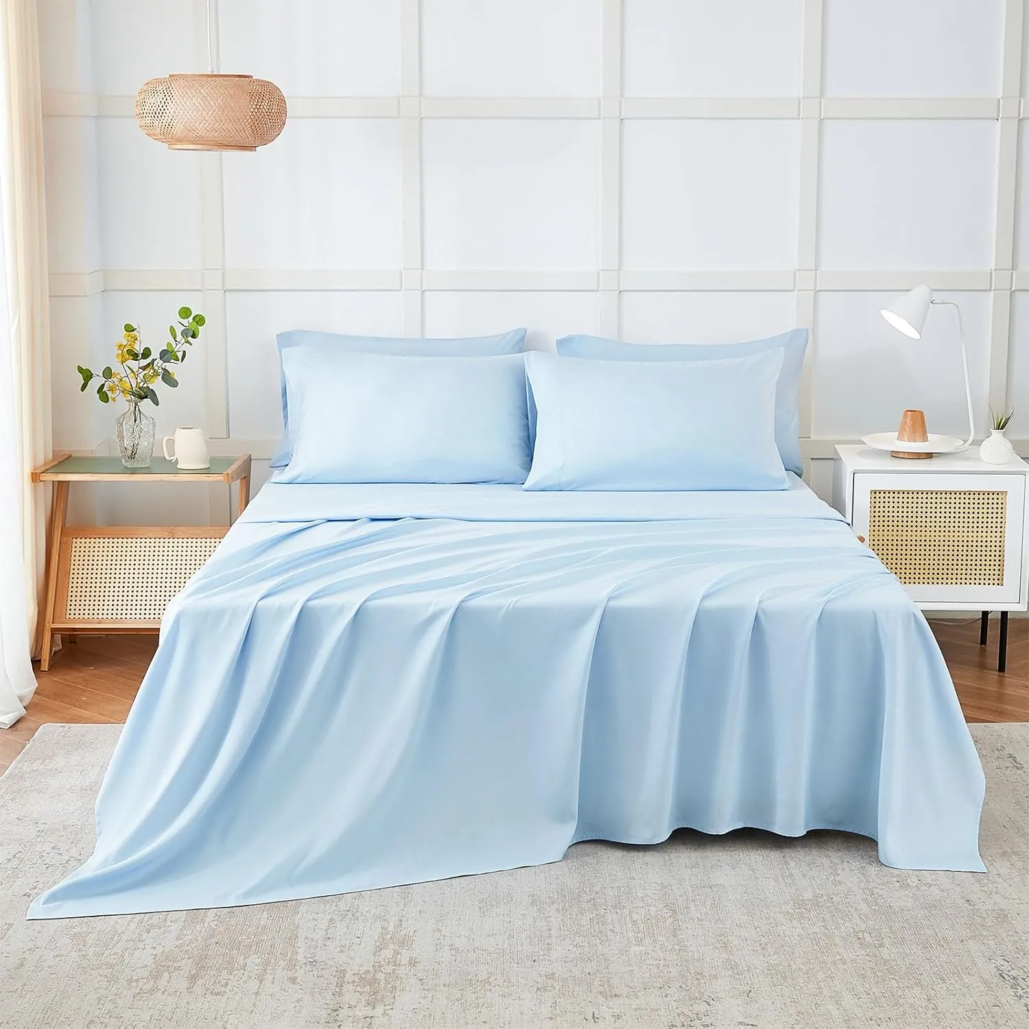 ILAVANDE Queen Sheets Set 6 Piece,Hotel Luxury Super Soft 1800 Series Microfiber Queen Bed Sheets Set-Wrinkle Free & Breathable-14 Deep Pocket Sheets for Queen Size Bed(Queen,Baby Blue)