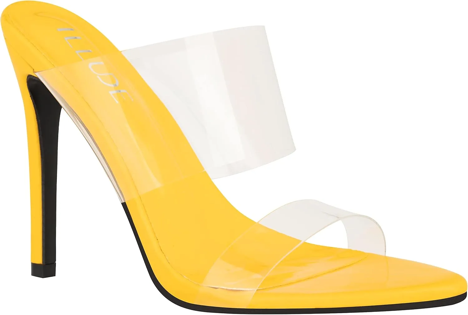 ILLUDE Women’s Clear Pointed Toe Sandals Stiletto Heels Transparent Strap High Heels Slip on Mules