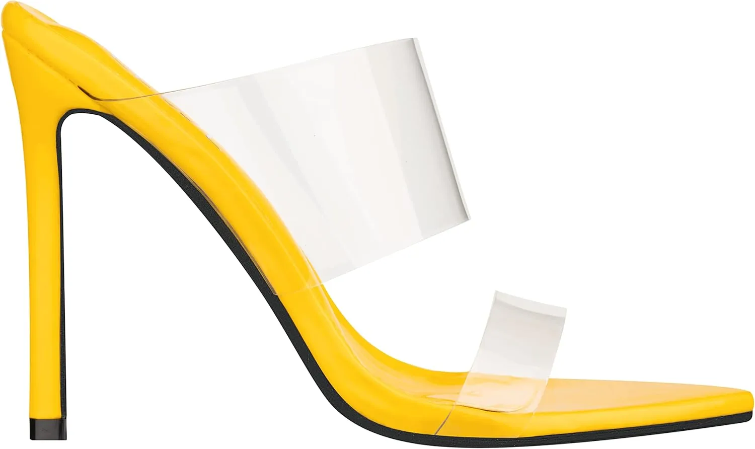 ILLUDE Women’s Clear Pointed Toe Sandals Stiletto Heels Transparent Strap High Heels Slip on Mules
