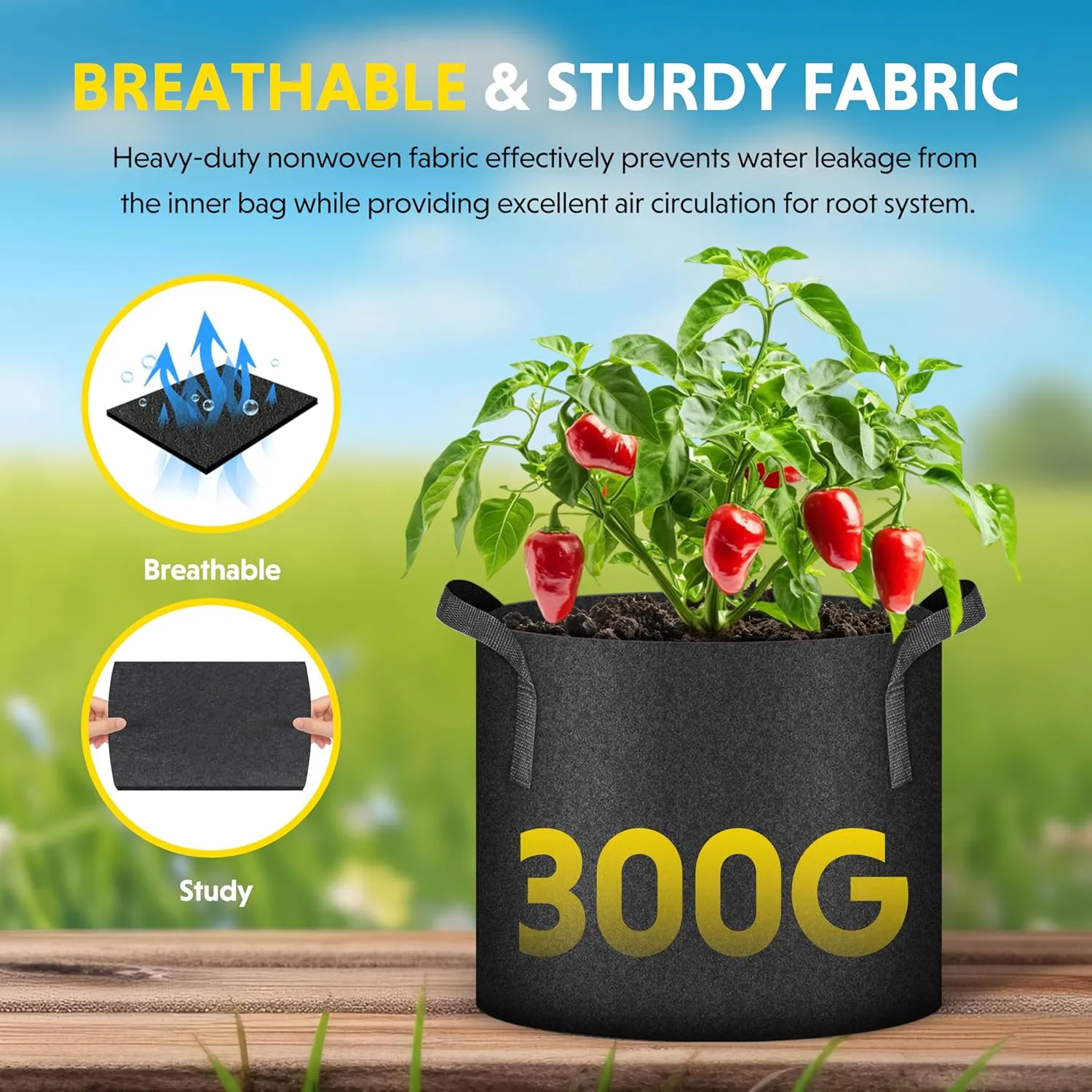 iPower 3 Gallon 10 Pack Grow Bags Nonwoven Fabric Pots Aeration Container with Strap Handles for Garden and Planting, 10-Pack Black, 3 Gallon