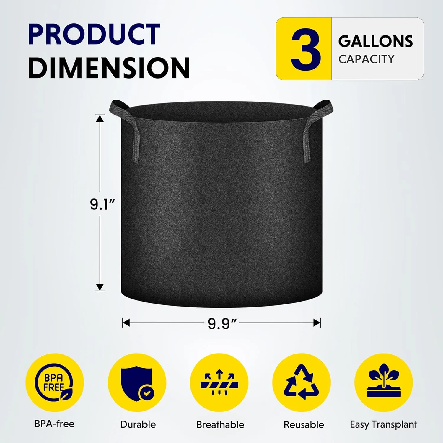 iPower 3 Gallon 10 Pack Grow Bags Nonwoven Fabric Pots Aeration Container with Strap Handles for Garden and Planting, 10-Pack Black, 3 Gallon