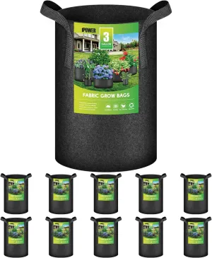 iPower 3 Gallon 10 Pack Grow Bags Nonwoven Fabric Pots Aeration Container with Strap Handles for Garden and Planting, 10-Pack Black, 3 Gallon
