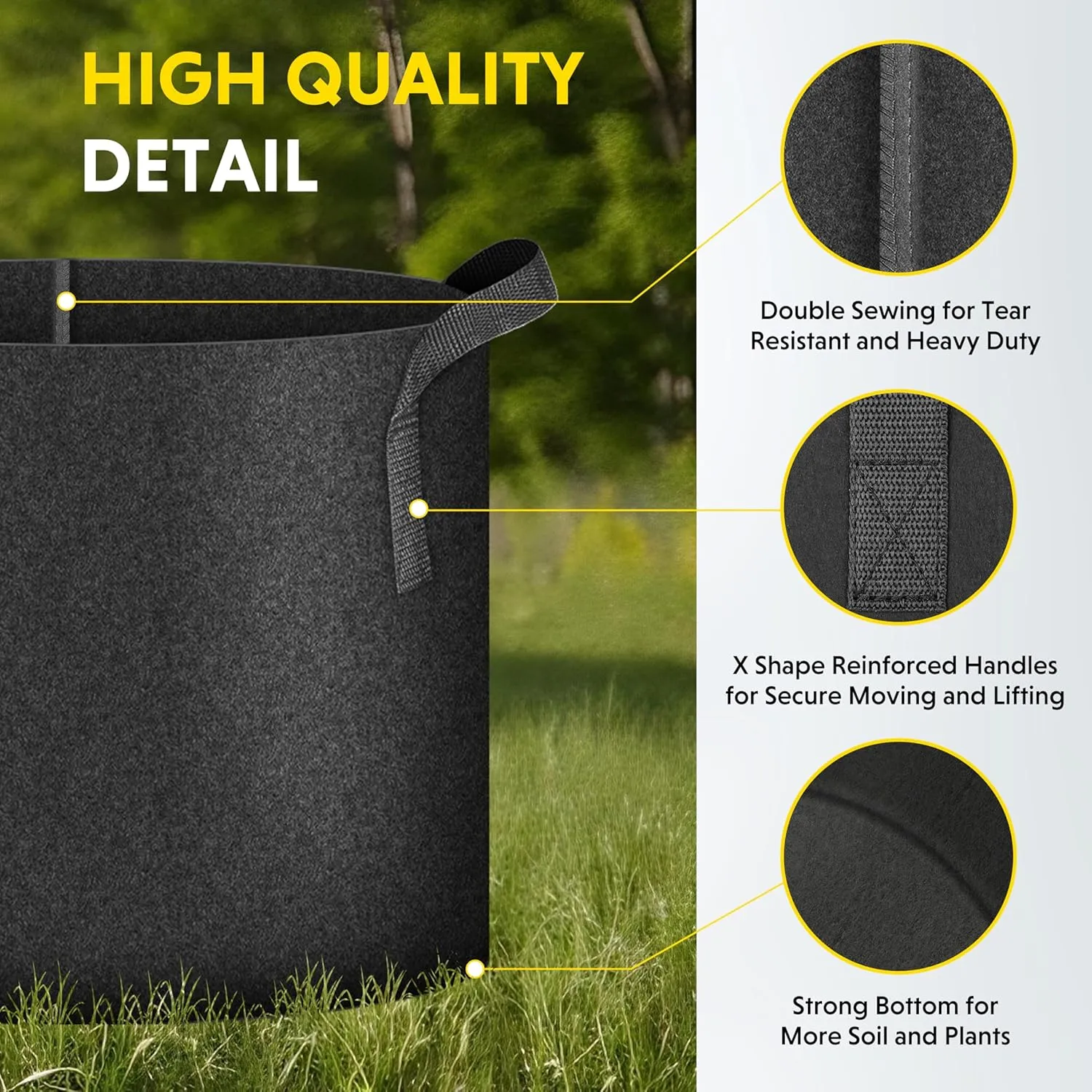 iPower 3 Gallon 10 Pack Grow Bags Nonwoven Fabric Pots Aeration Container with Strap Handles for Garden and Planting, 10-Pack Black, 3 Gallon