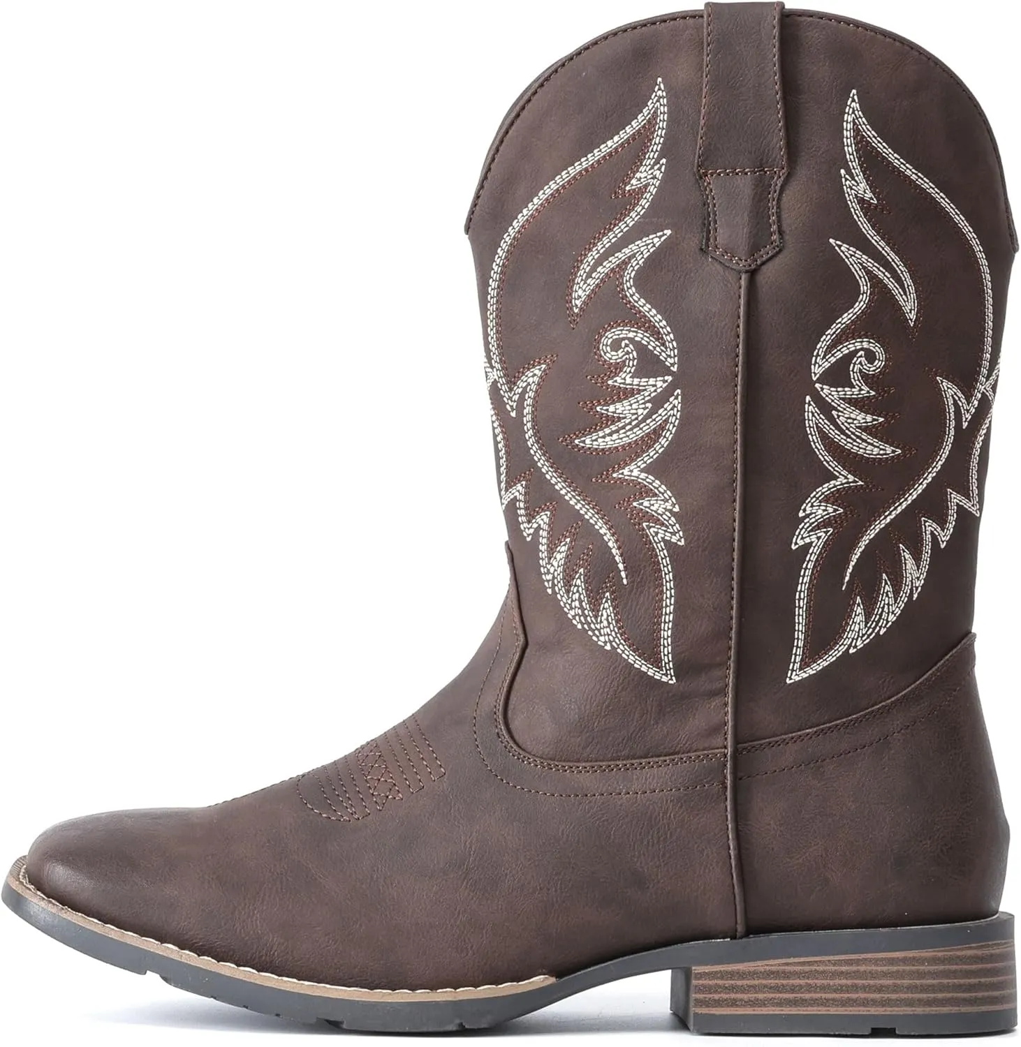 IUV Cowboy Boots For Men Square Toe Western Boot Durable Retro Classic Embroidered Pull On Boot Slip Resistant Country Boots