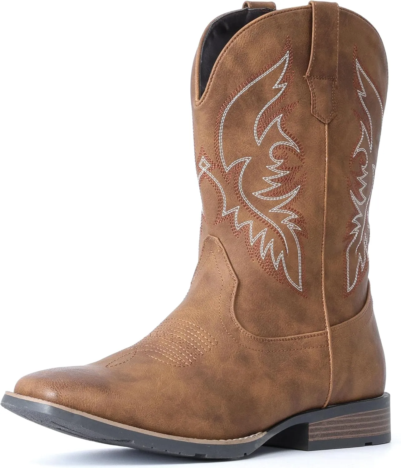 IUV Cowboy Boots For Men Square Toe Western Boot Durable Retro Classic Embroidered Pull On Boot Slip Resistant Country Boots