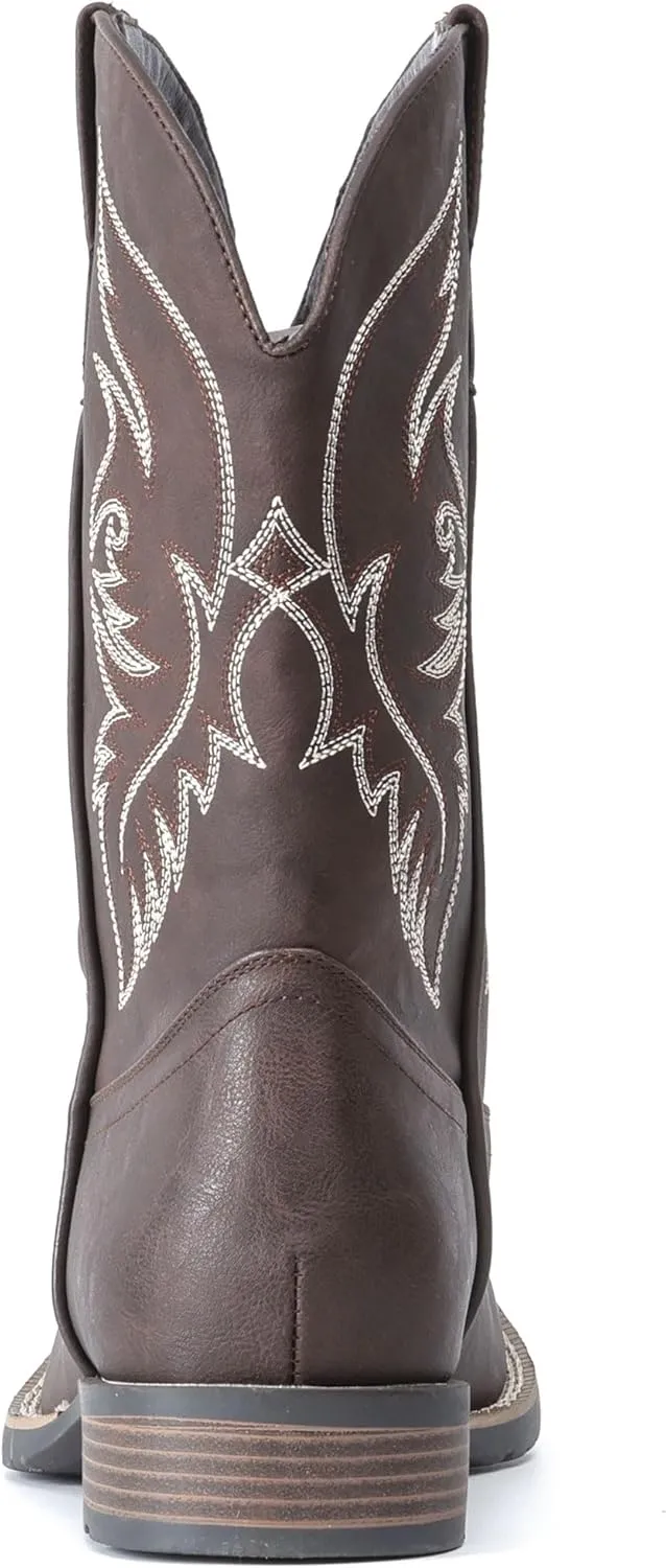 IUV Cowboy Boots For Men Square Toe Western Boot Durable Retro Classic Embroidered Pull On Boot Slip Resistant Country Boots