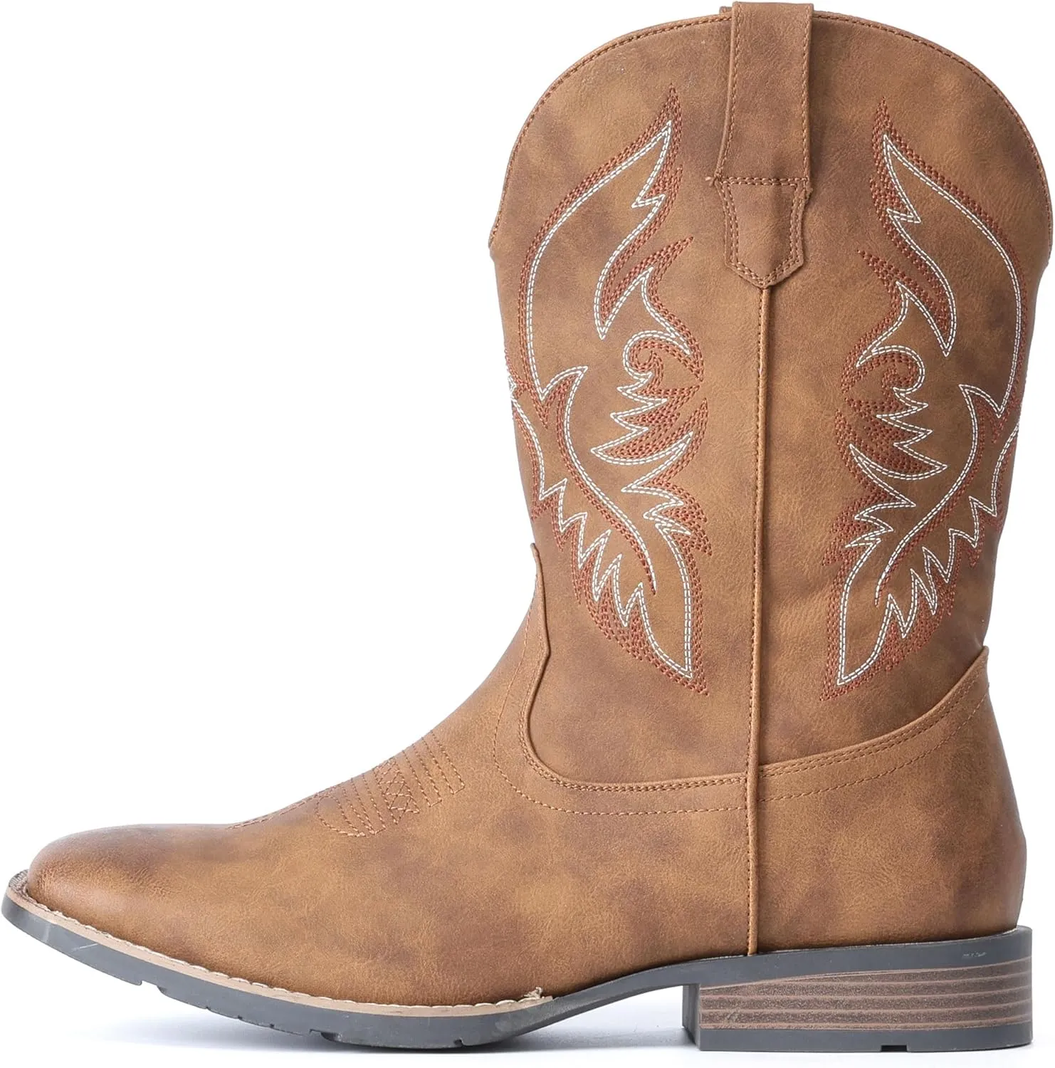 IUV Cowboy Boots For Men Square Toe Western Boot Durable Retro Classic Embroidered Pull On Boot Slip Resistant Country Boots