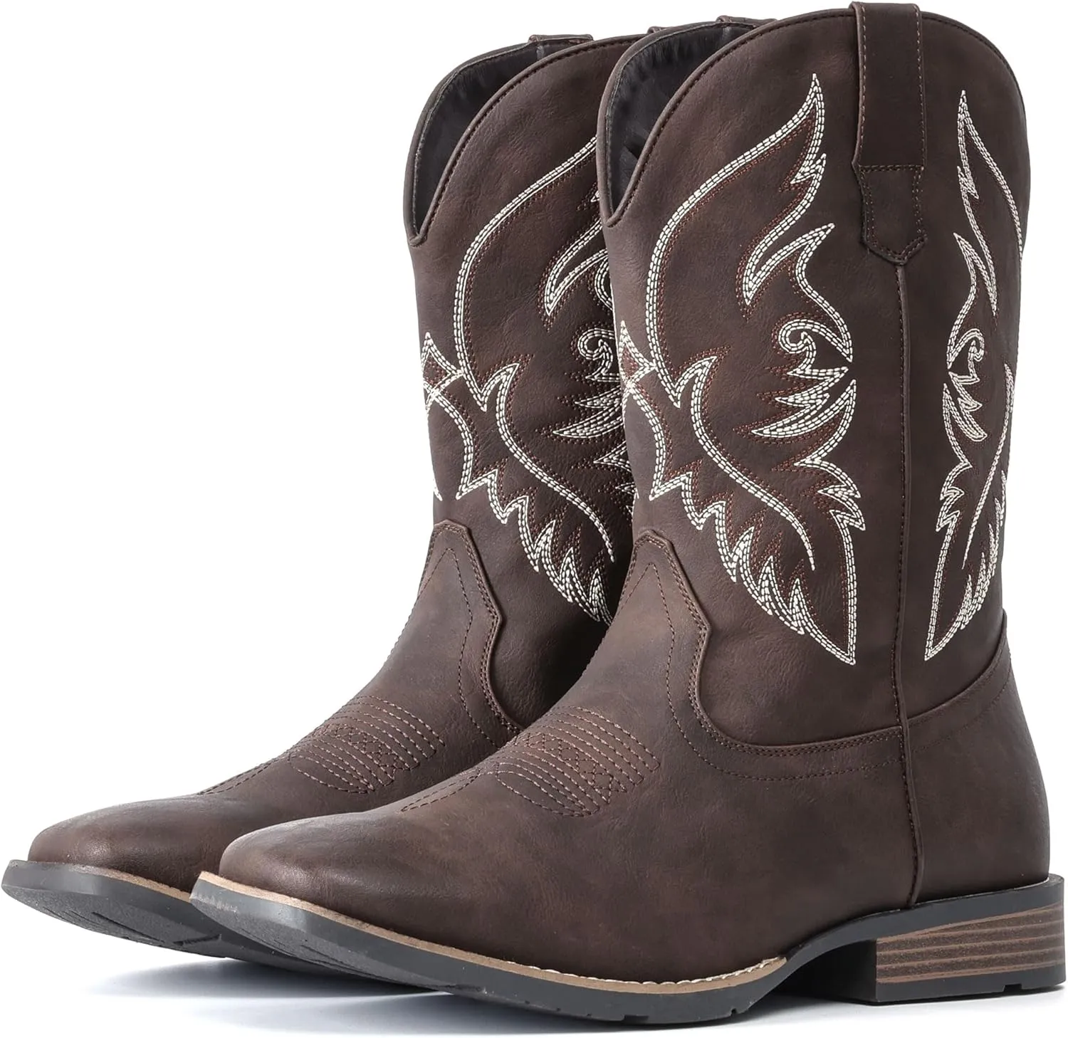 IUV Cowboy Boots For Men Square Toe Western Boot Durable Retro Classic Embroidered Pull On Boot Slip Resistant Country Boots